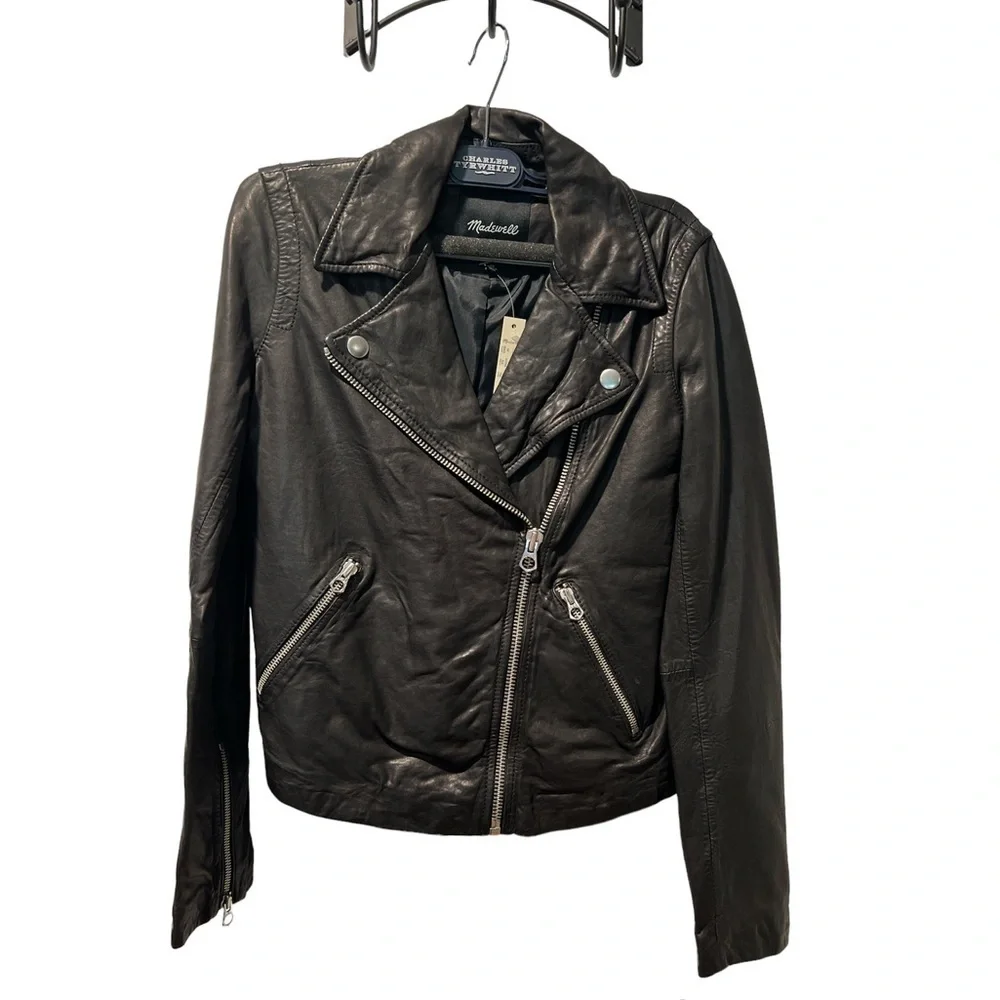 NWT Madewell Washed Leather Motorcycle Jacket/ True Black
